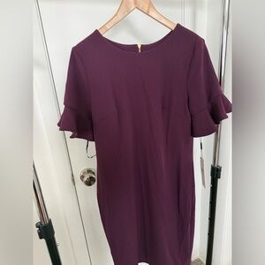 Calvin Klein Plum Midi Dress with Ruffle Sleeves